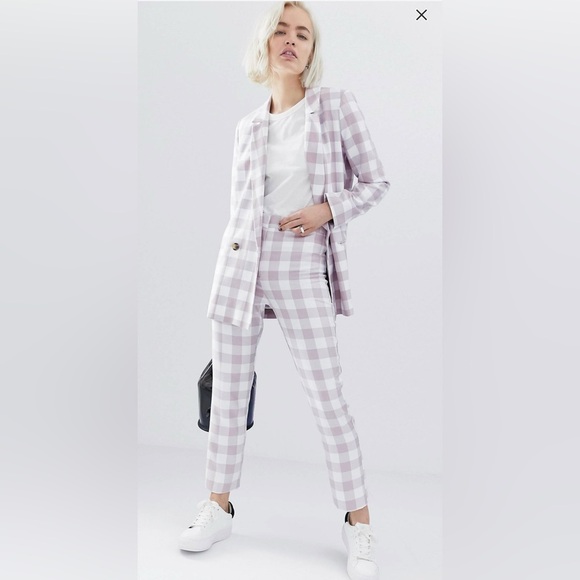 NWT Asos  Design Lavender & White Gingham Slim Suit Pants Women Size 10 US - Picture 3 of 10